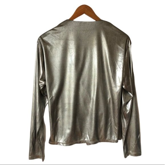 Paradox Chemise Montreal Metallic Silver Wrap Top Size Medium Vintage - Picture 2 of 10